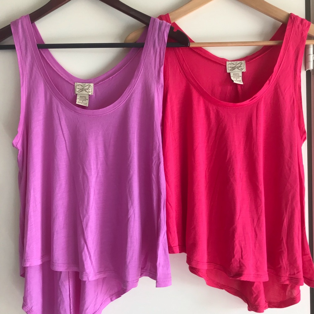 Lot of 2 Super Soft Sleeveless Flowy Tank Fun Tops Purple & Fuchsia size Small